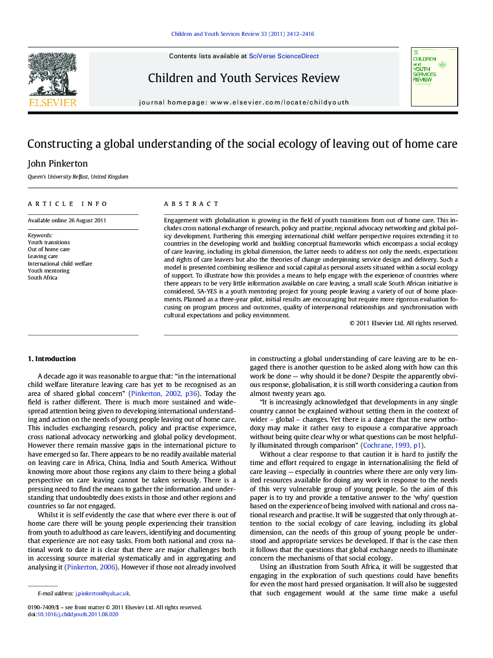 Constructing a global understanding of the social ecology of leaving out of home care