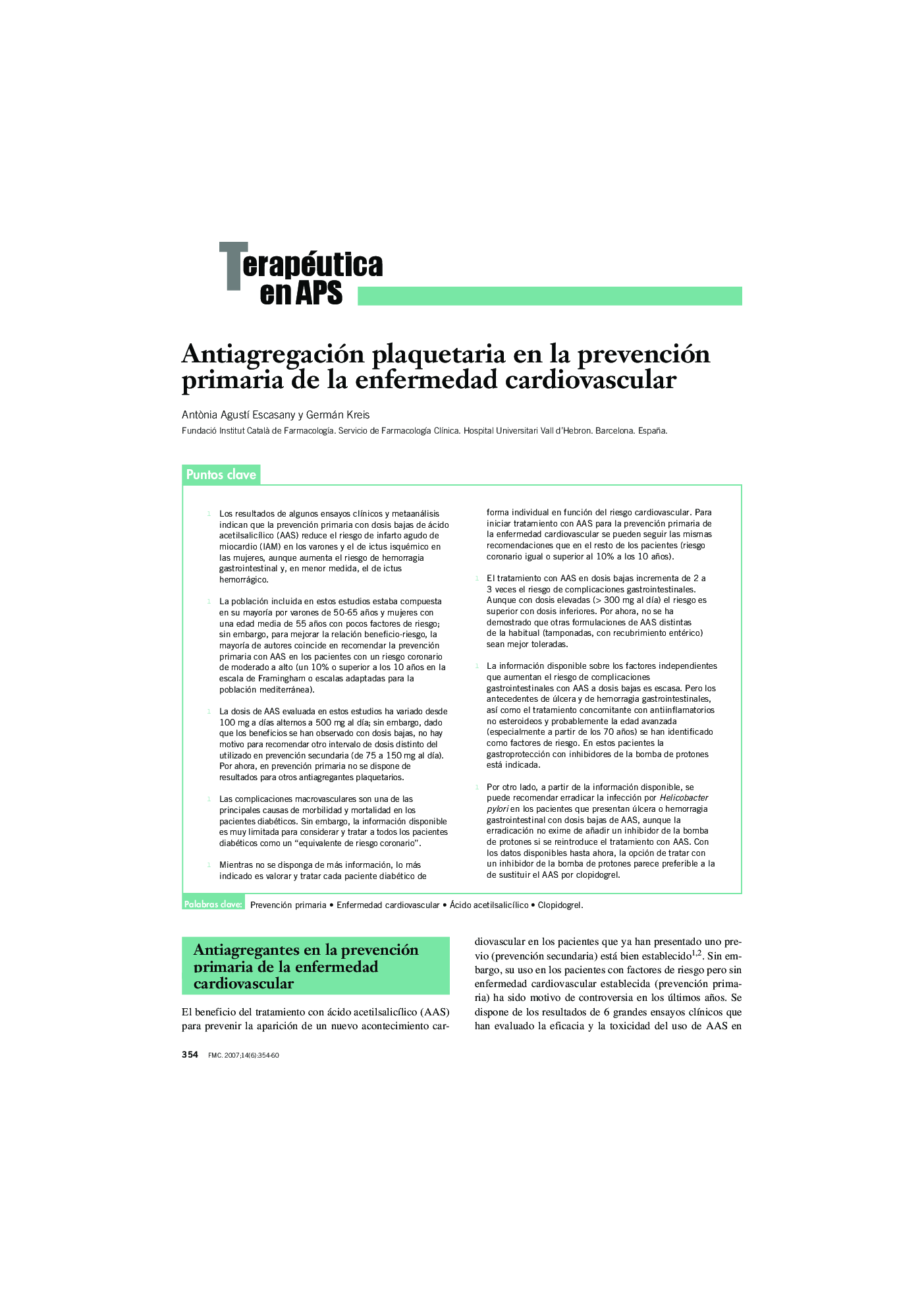 عکس صفحه اول مقاله: Antiagregación plaquetaria en la prevención primaria de la enfermedad cardiovascular Antiagregación plaquetaria en la prevención primaria de la enfermedad cardiovascular