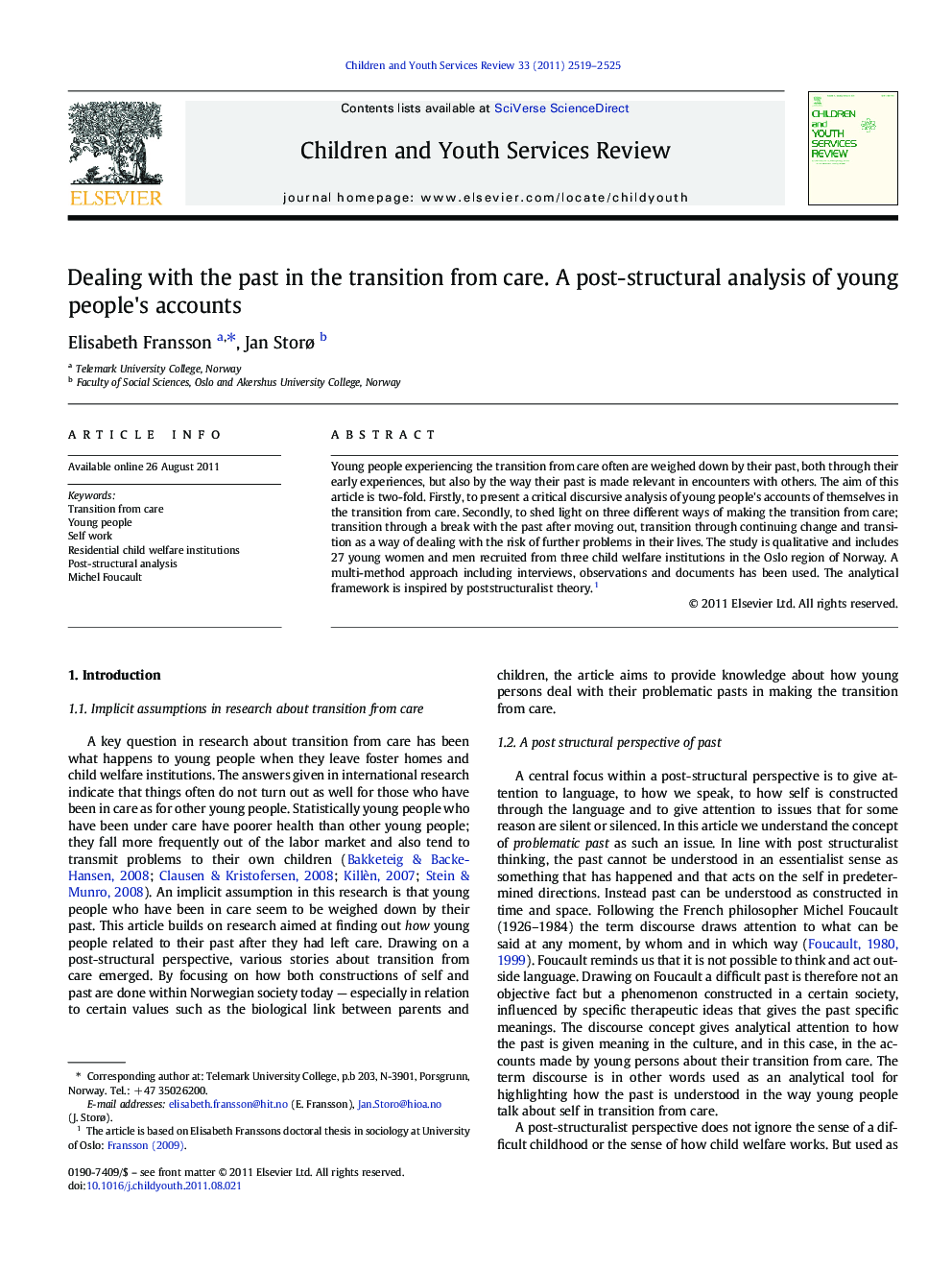 Dealing with the past in the transition from care. A post-structural analysis of young people's accounts