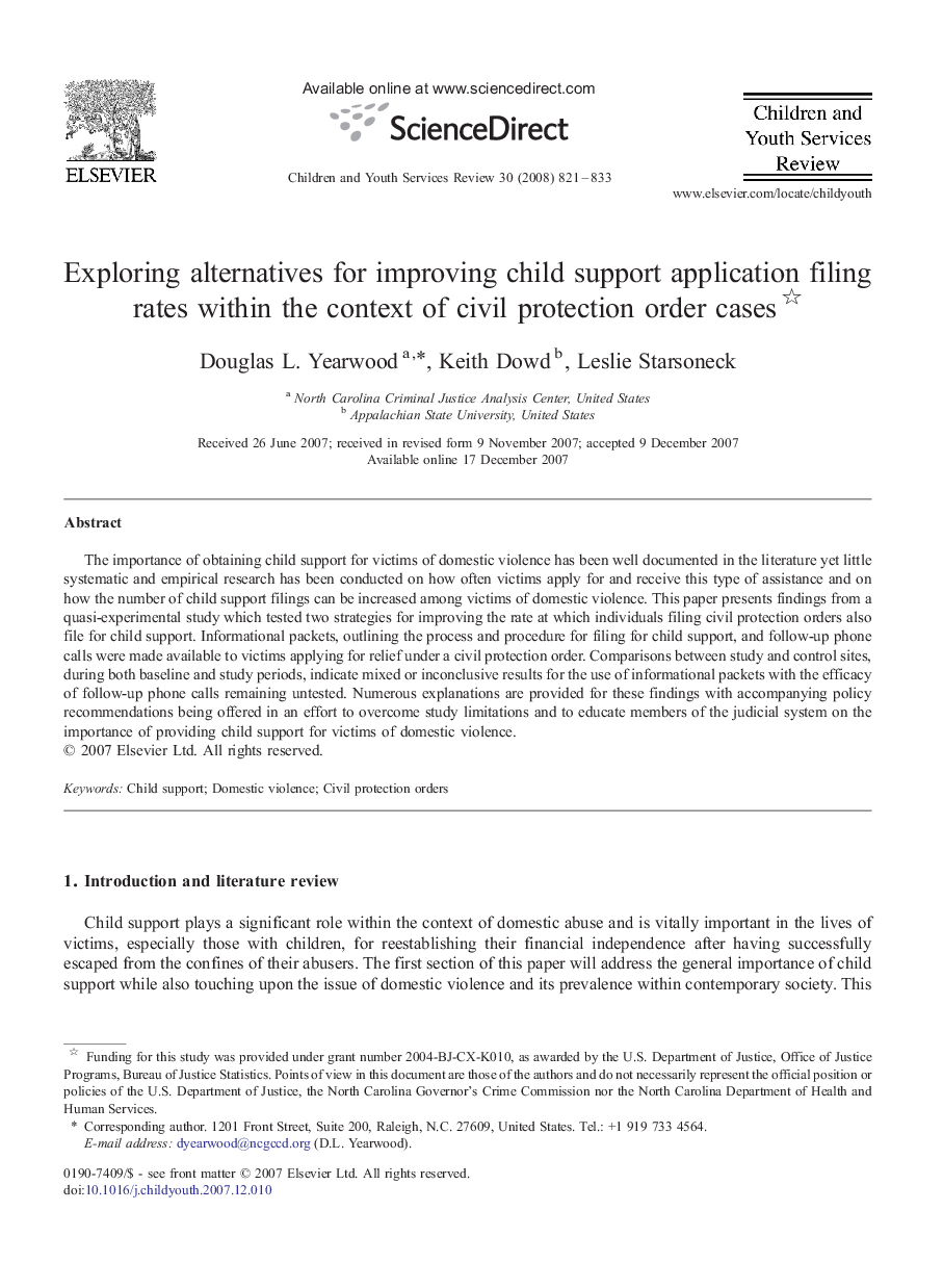 Exploring alternatives for improving child support application filing rates within the context of civil protection order cases 