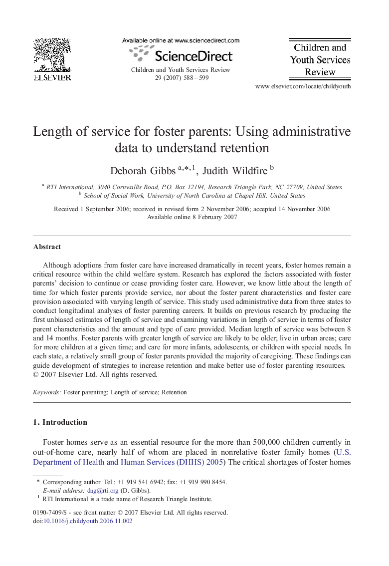 Length of service for foster parents: Using administrative data to understand retention