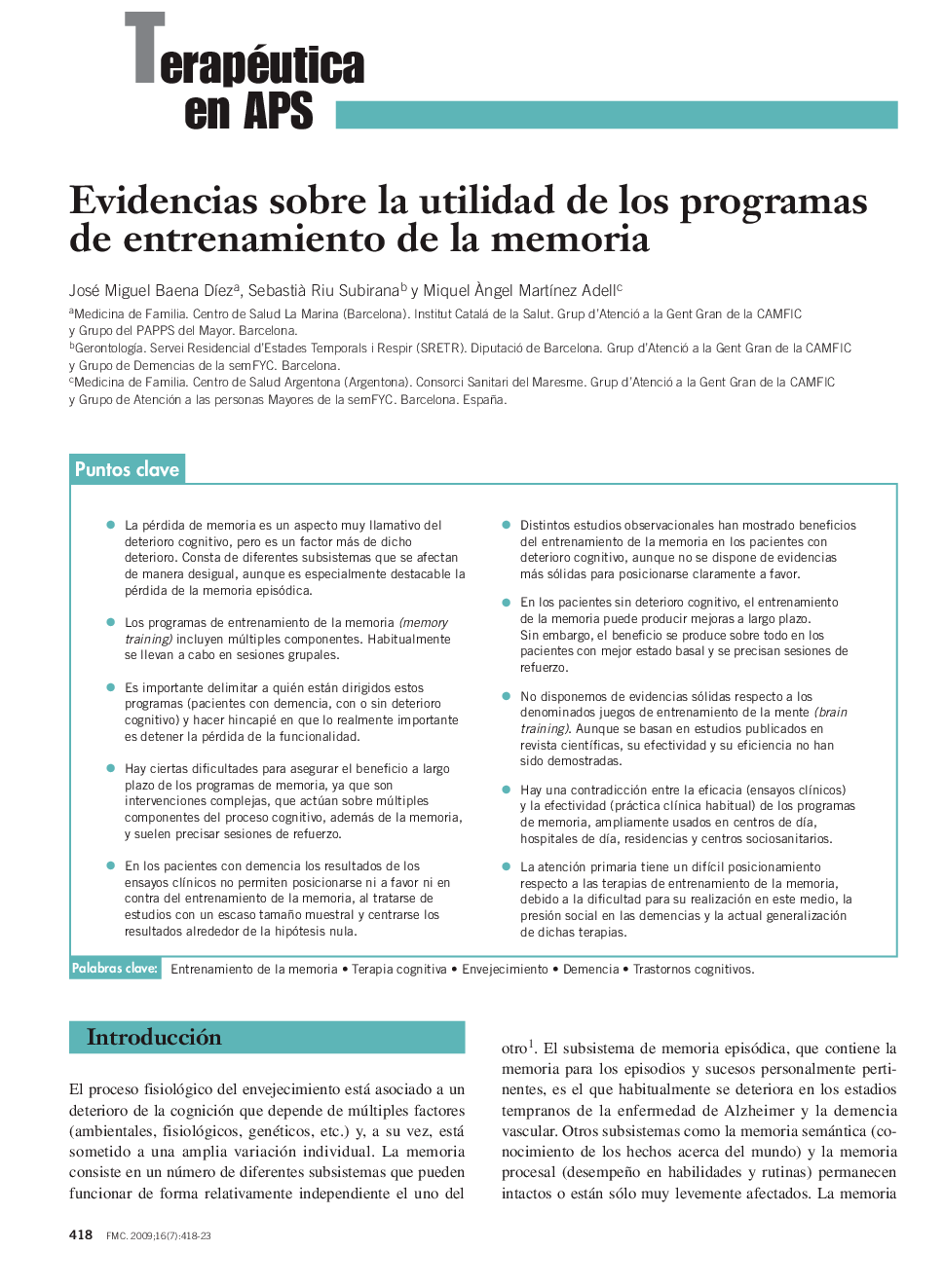 Evidencias sobre la utilidad de los programas de entrenamiento de la memoria