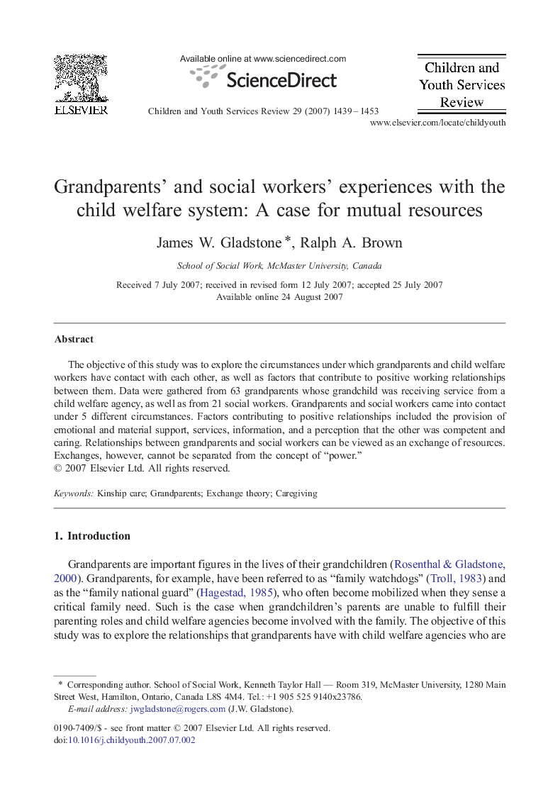 Grandparents' and social workers' experiences with the child welfare system: A case for mutual resources