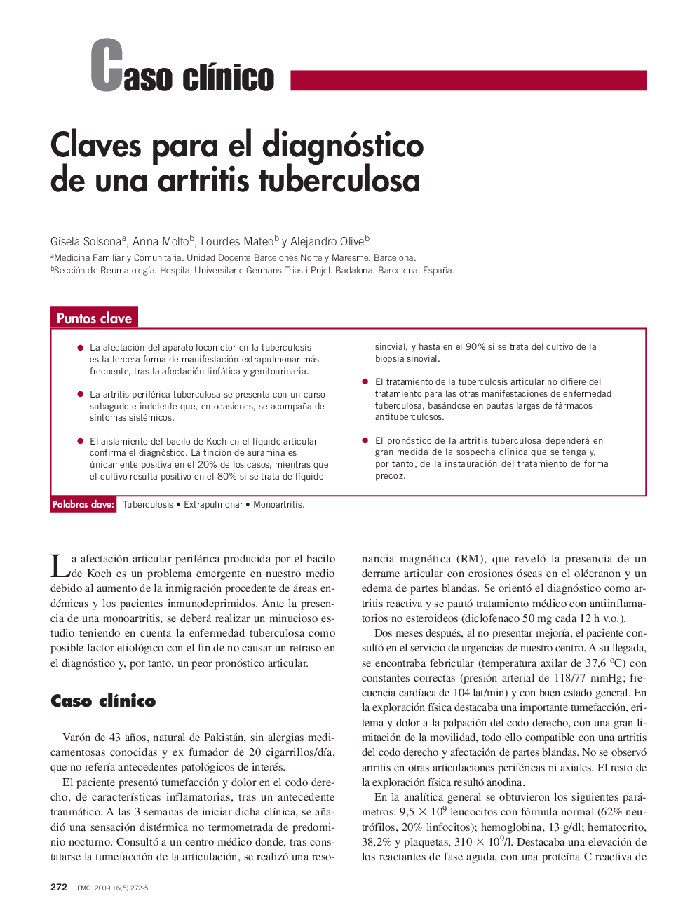 Claves para el diagnóstico de una artritis tuberculosa