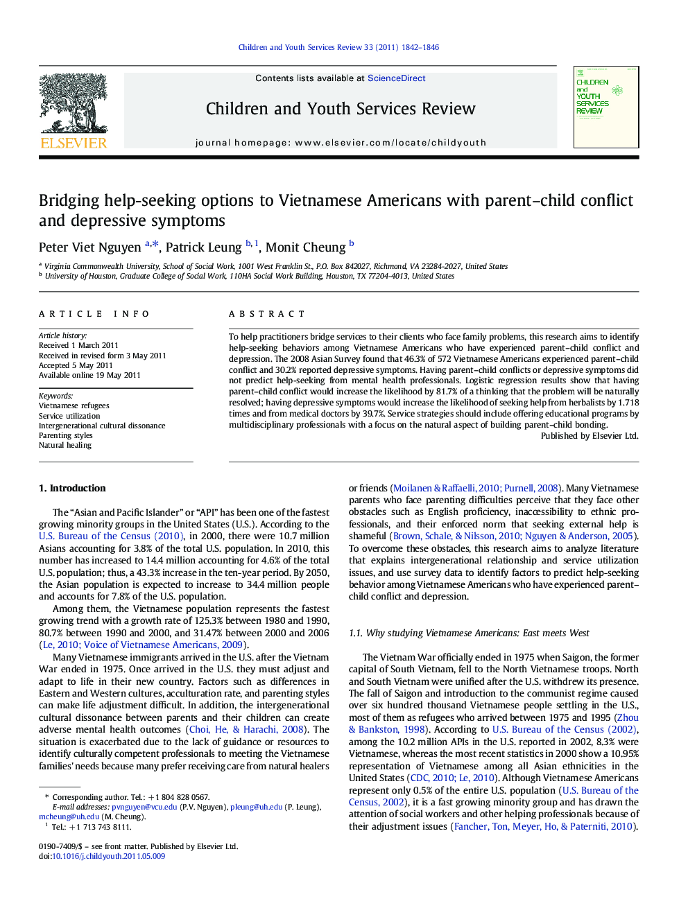 Bridging help-seeking options to Vietnamese Americans with parent–child conflict and depressive symptoms