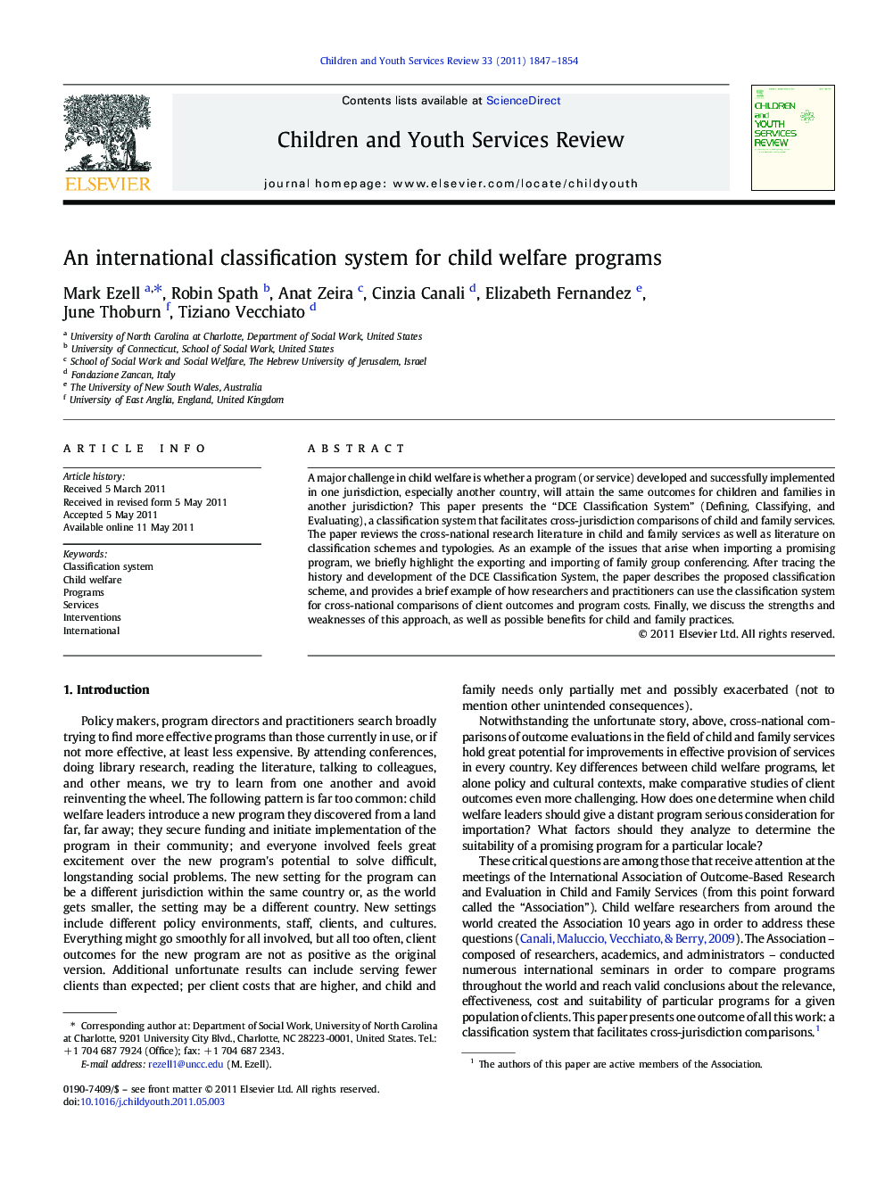 An international classification system for child welfare programs