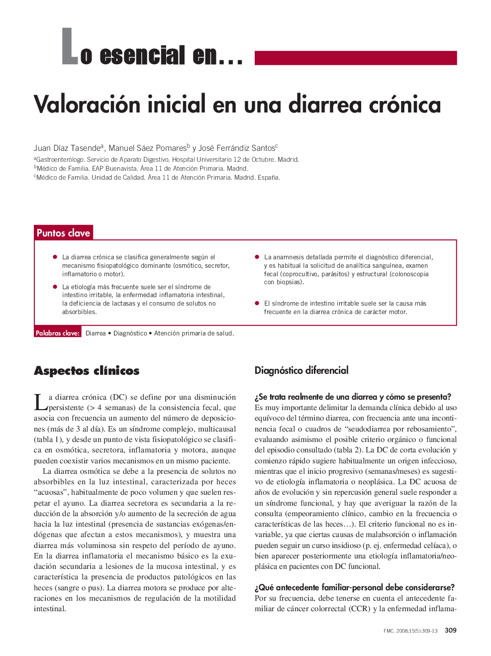 Valoración inicial en una diarrea crónica