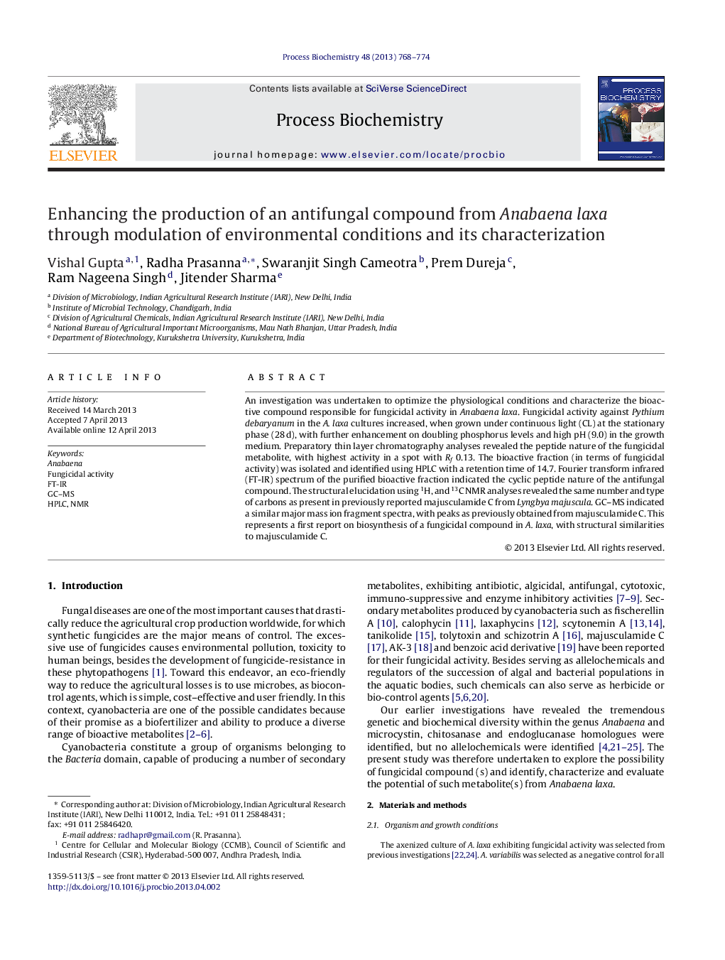 Enhancing the production of an antifungal compound from Anabaena laxa through modulation of environmental conditions and its characterization