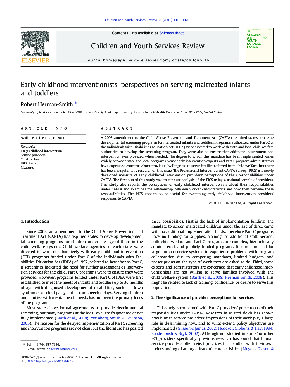 Early childhood interventionists' perspectives on serving maltreated infants and toddlers