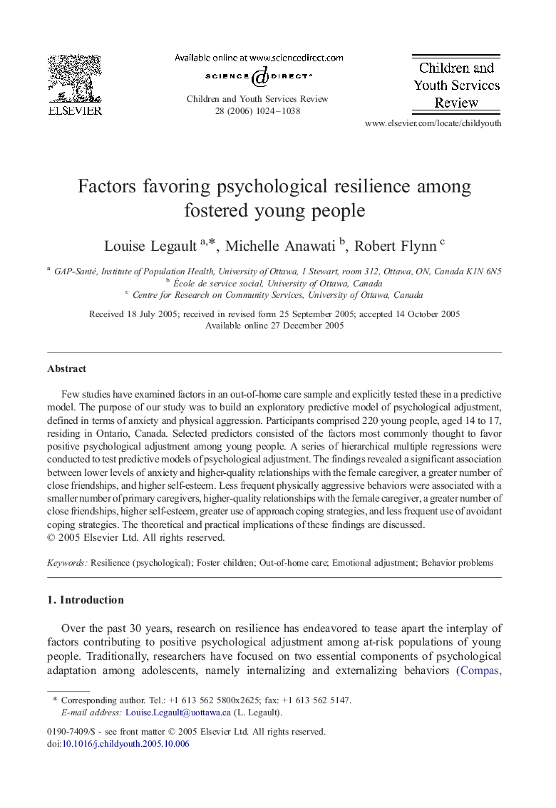 Factors favoring psychological resilience among fostered young people