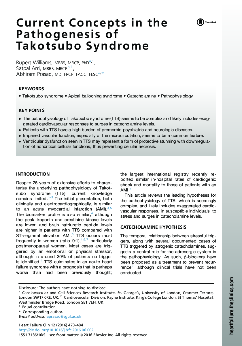 Current Concepts in the Pathogenesis of Takotsubo Syndrome