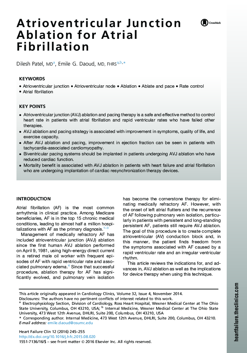 Atrioventricular Junction Ablation for Atrial Fibrillation