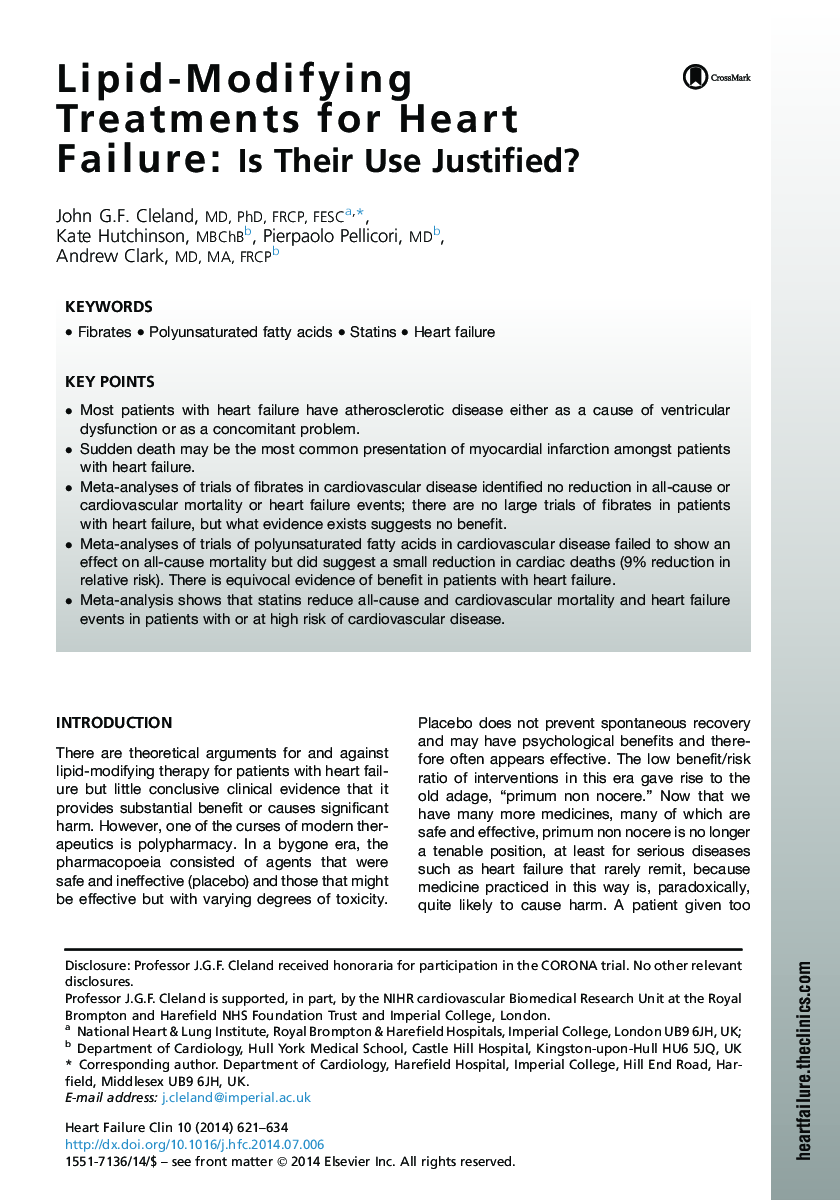 Lipid-Modifying Treatments for Heart Failure