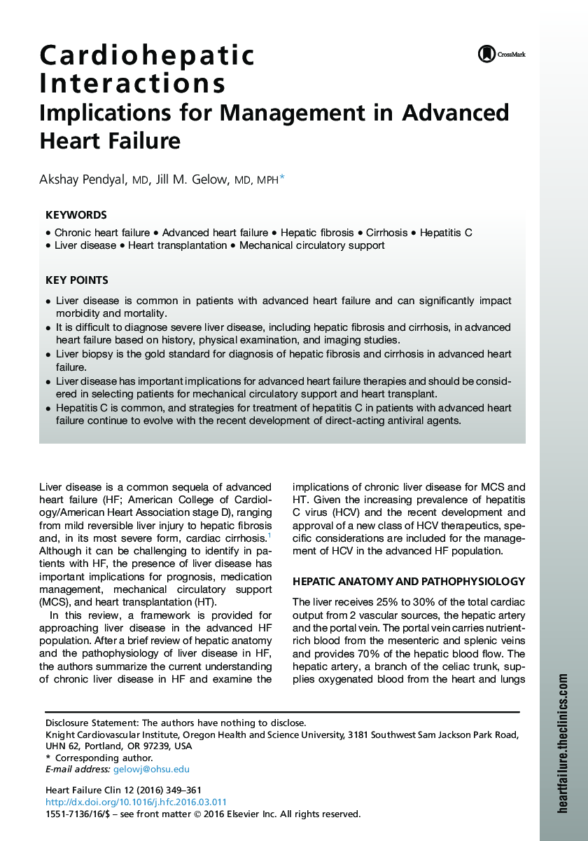 Cardiohepatic Interactions