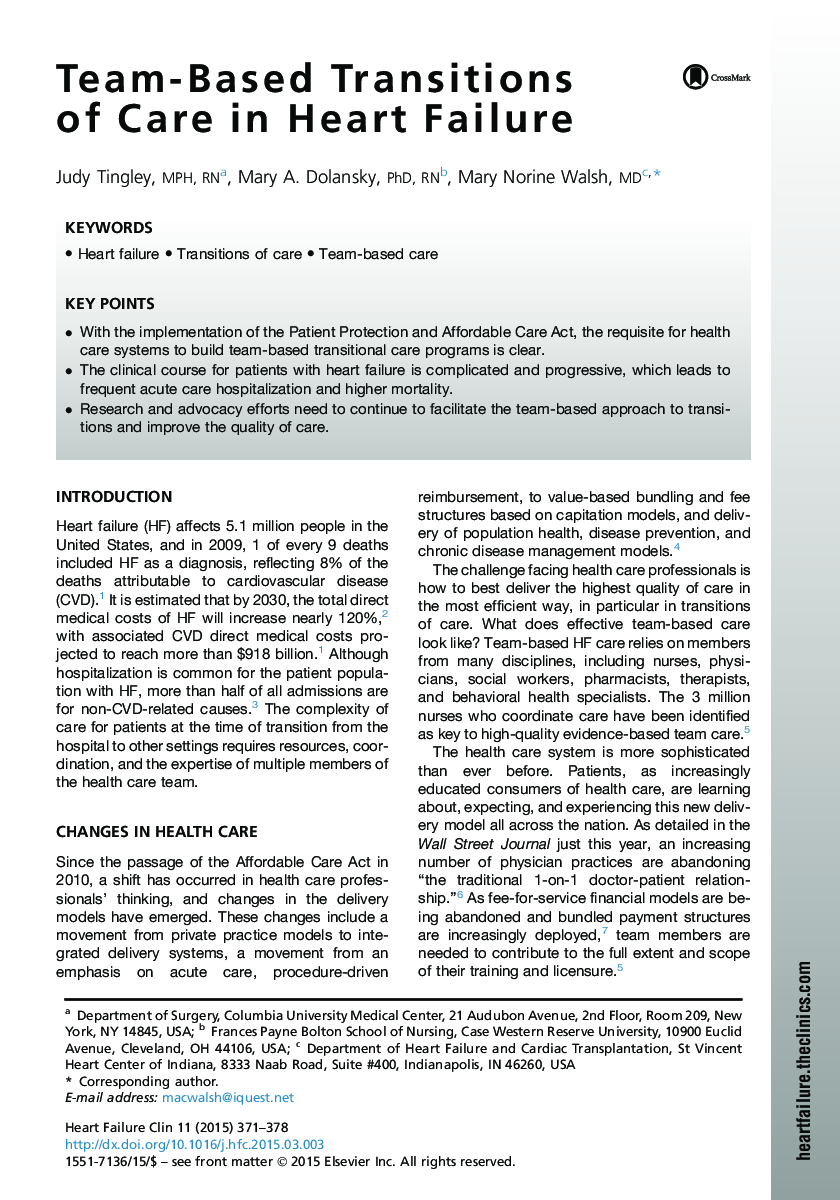 Team-Based Transitions of Care in Heart Failure