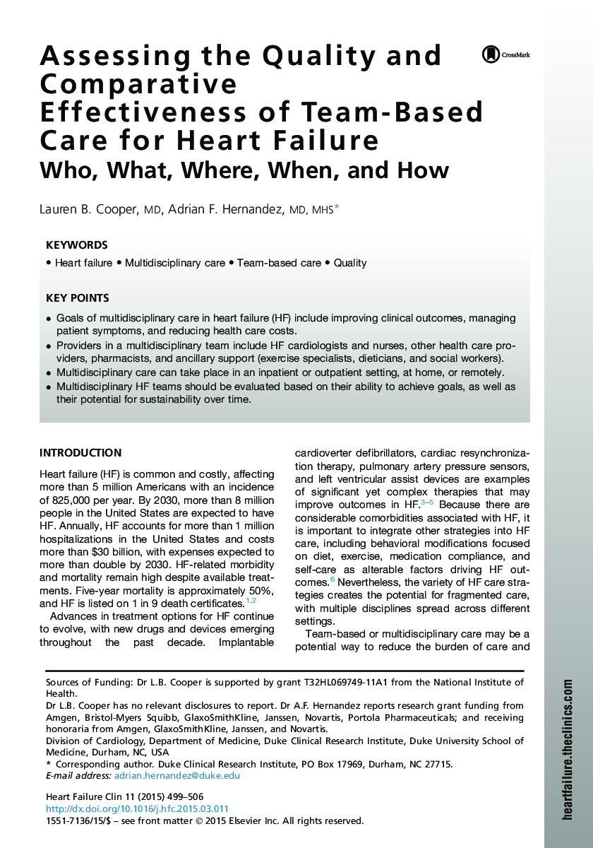 ارزیابی کیفیت و تطبیقی ​​تأثیر مراقبت مبتنی بر تیم برای نارسایی قلب 