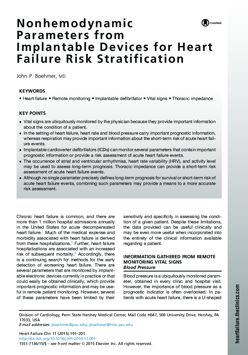 Nonhemodynamic Parameters from Implantable Devices for Heart Failure Risk Stratification