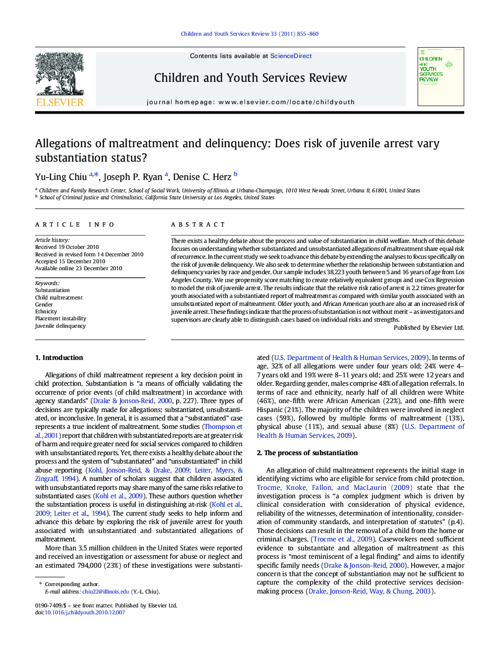 Allegations of maltreatment and delinquency: Does risk of juvenile arrest vary substantiation status?