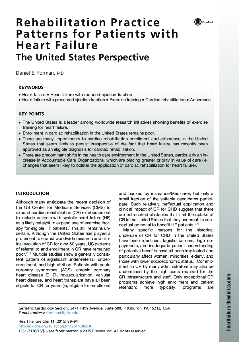 Rehabilitation Practice Patterns for Patients with Heart Failure