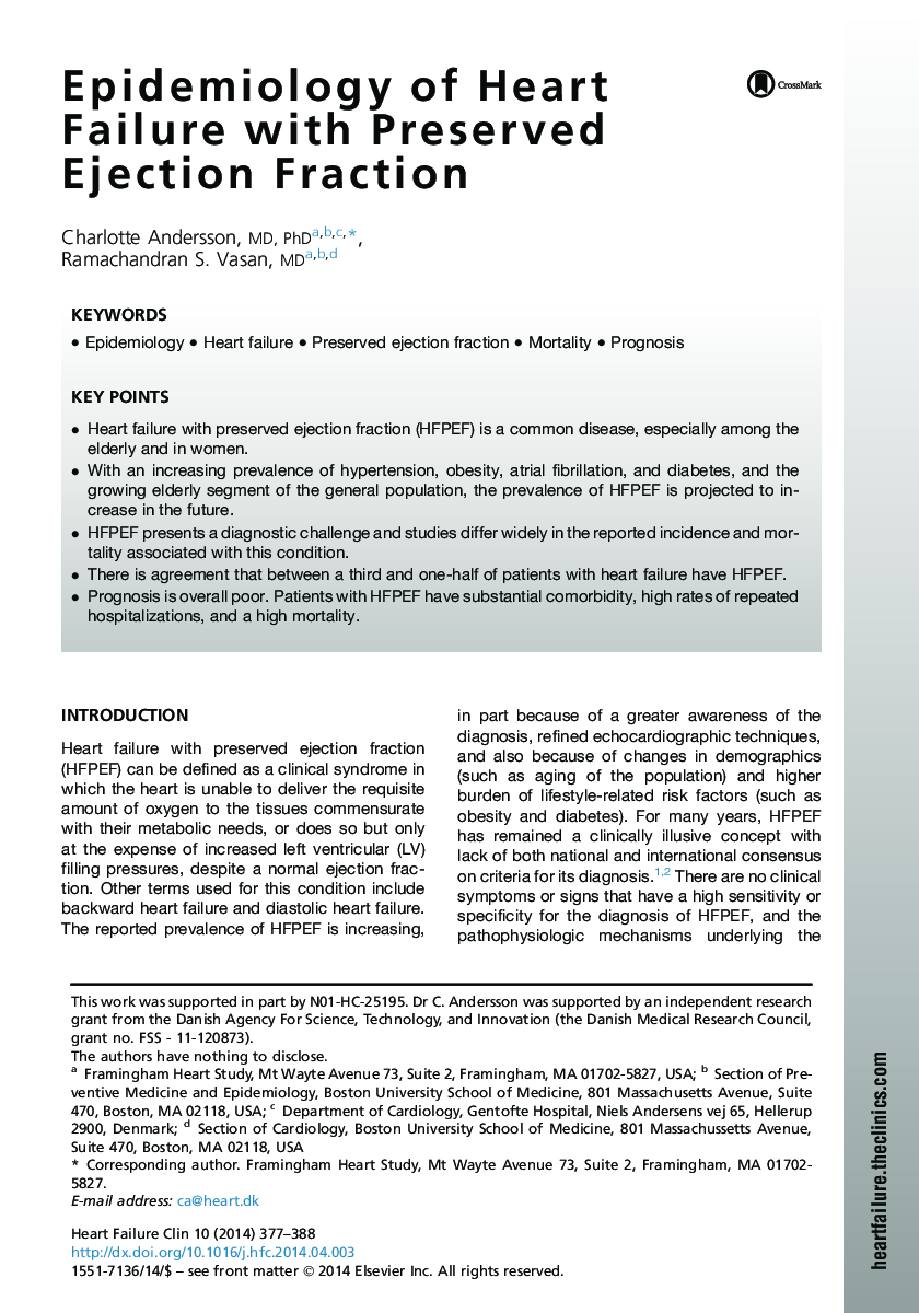 Epidemiology of Heart Failure with Preserved Ejection Fraction