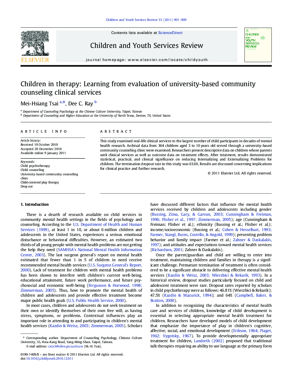Children in therapy: Learning from evaluation of university-based community counseling clinical services