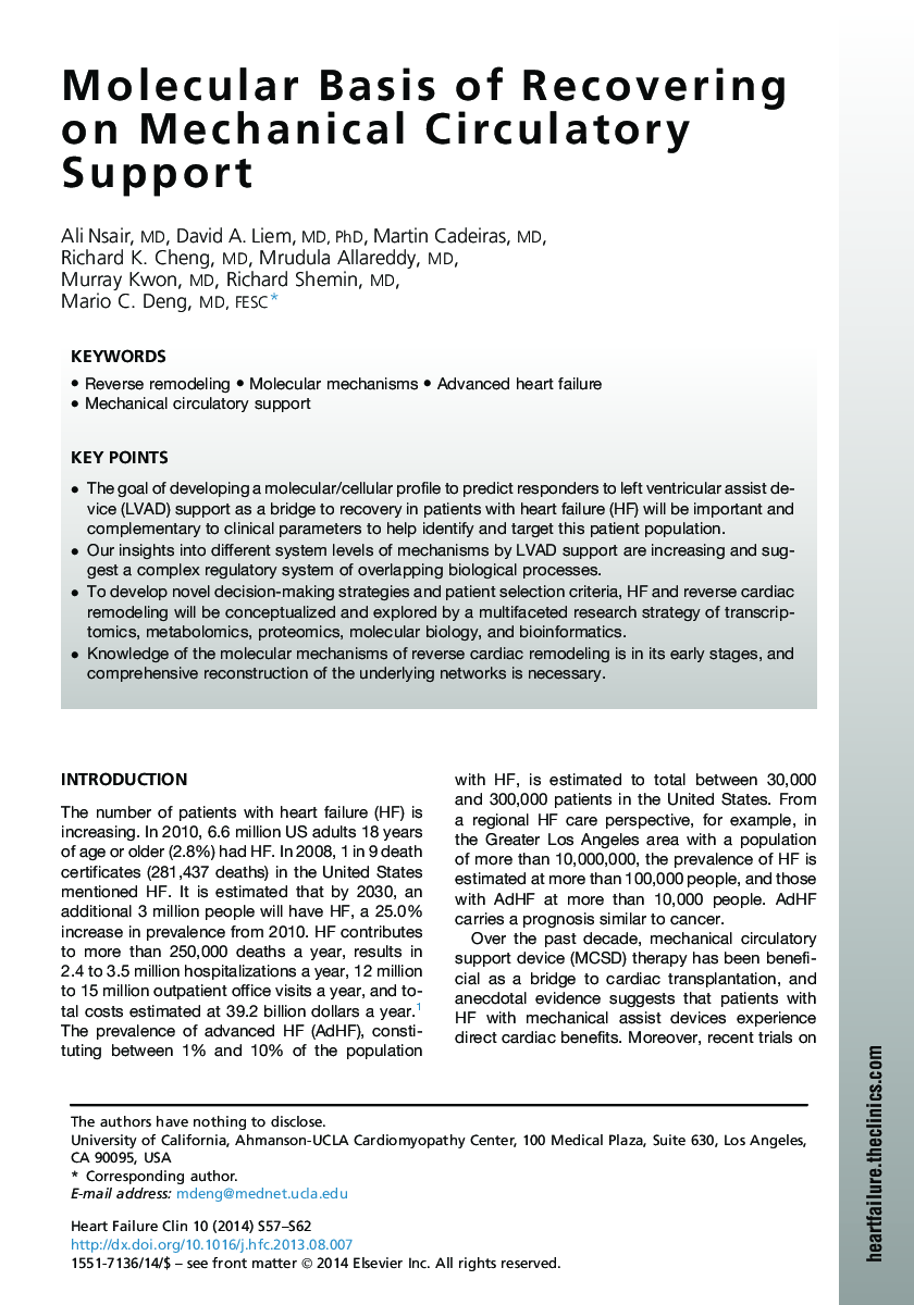 Molecular Basis of Recovering on Mechanical Circulatory Support