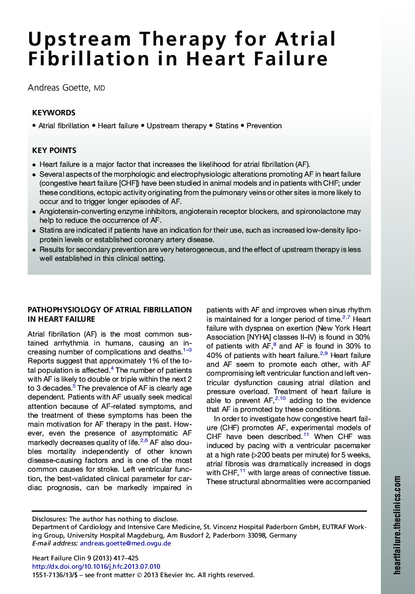 Upstream Therapy for Atrial Fibrillation in Heart Failure