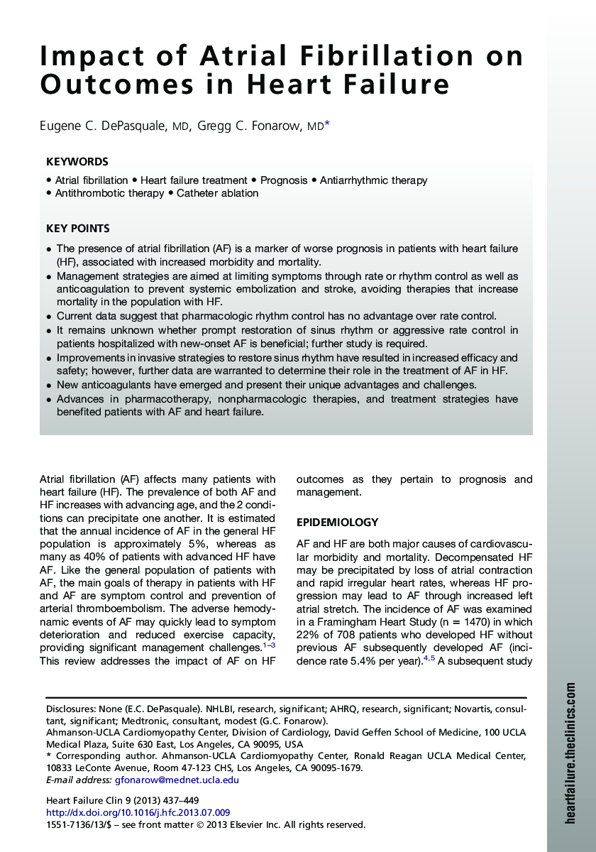 Impact of Atrial Fibrillation on Outcomes in Heart Failure