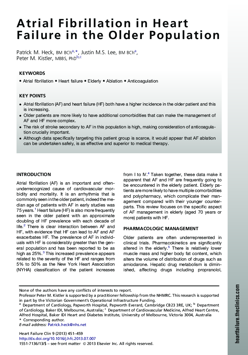 Atrial Fibrillation in Heart Failure in the Older Population