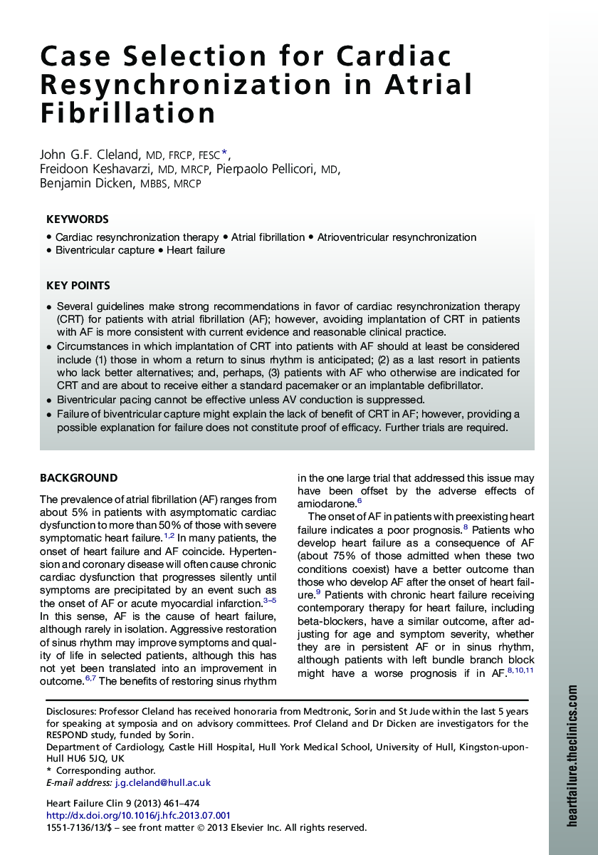 Case Selection for Cardiac Resynchronization in Atrial Fibrillation