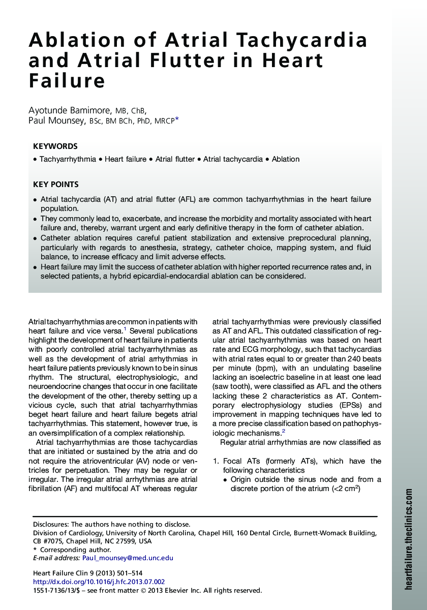 Ablation of Atrial Tachycardia and Atrial Flutter in Heart Failure