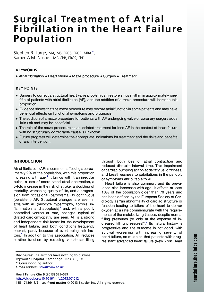 Surgical Treatment of Atrial Fibrillation in the Heart Failure Population