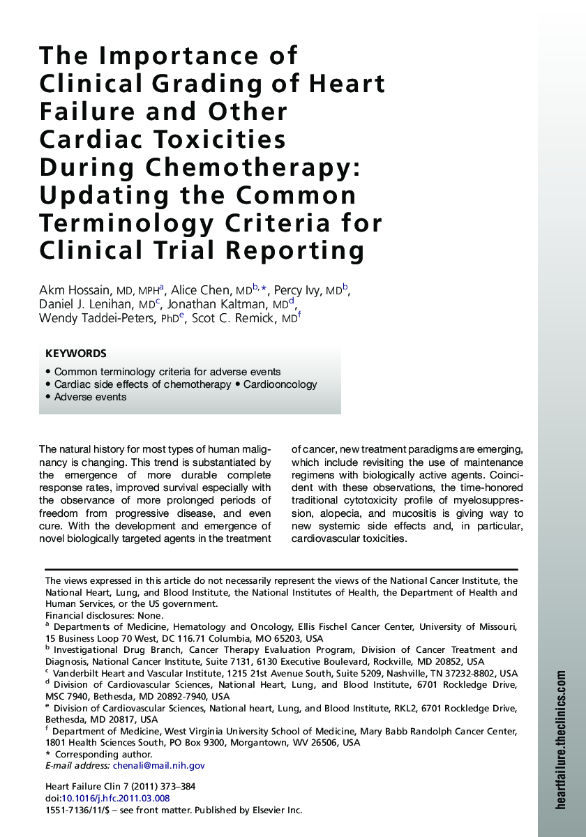 The Importance of Clinical Grading of Heart Failure and Other Cardiac Toxicities During Chemotherapy: Updating the Common Terminology Criteria for Clinical Trial Reporting