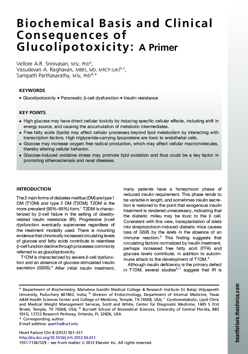 Biochemical Basis and Clinical Consequences of Glucolipotoxicity