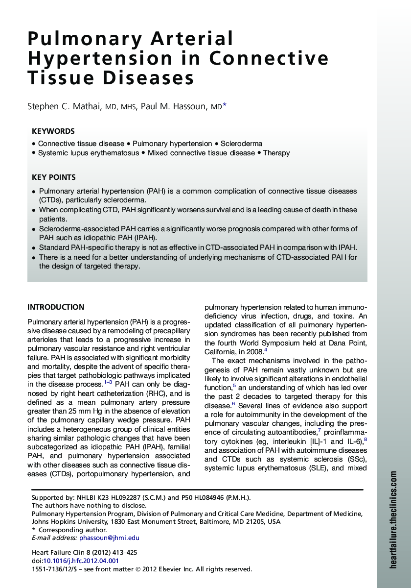 Pulmonary Arterial Hypertension in Connective Tissue Diseases