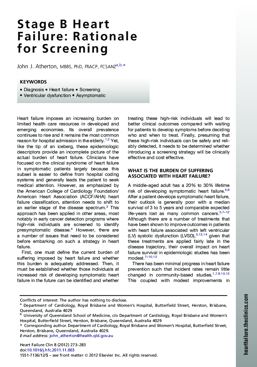 Stage B Heart Failure: Rationale for Screening