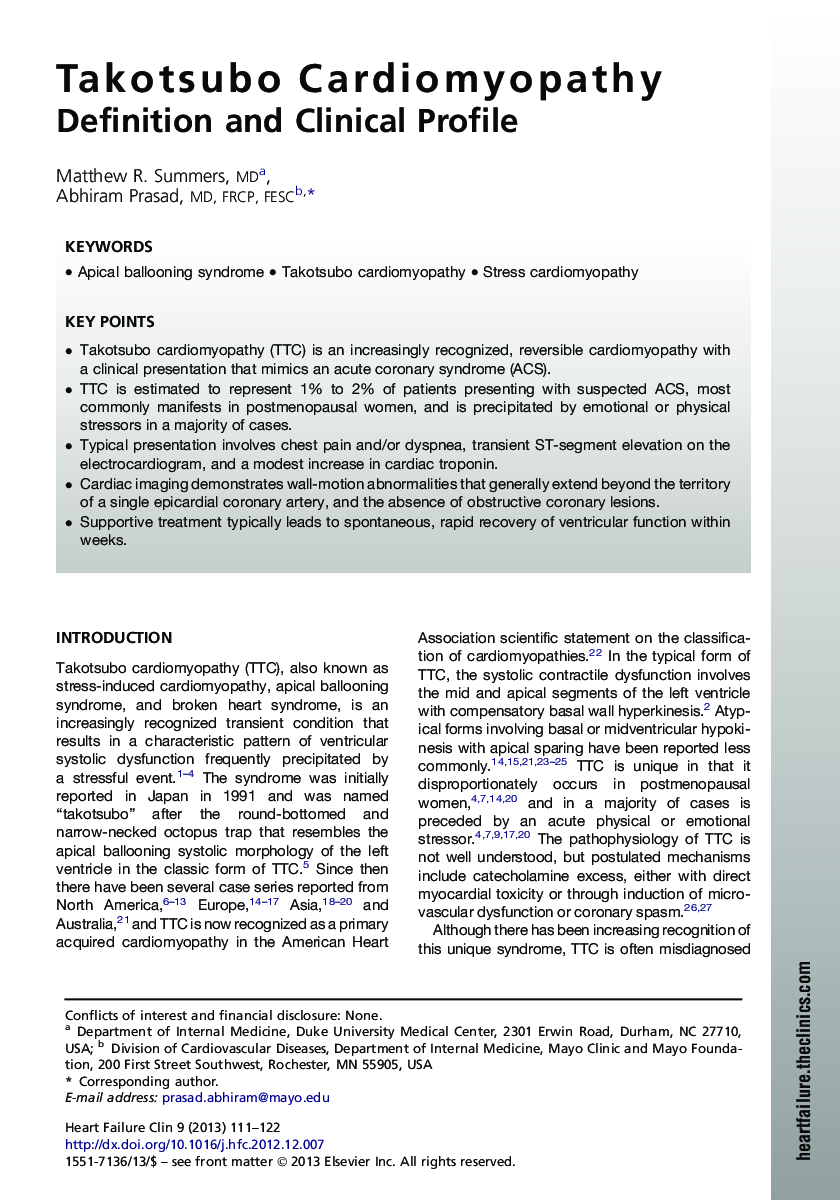 Takotsubo Cardiomyopathy