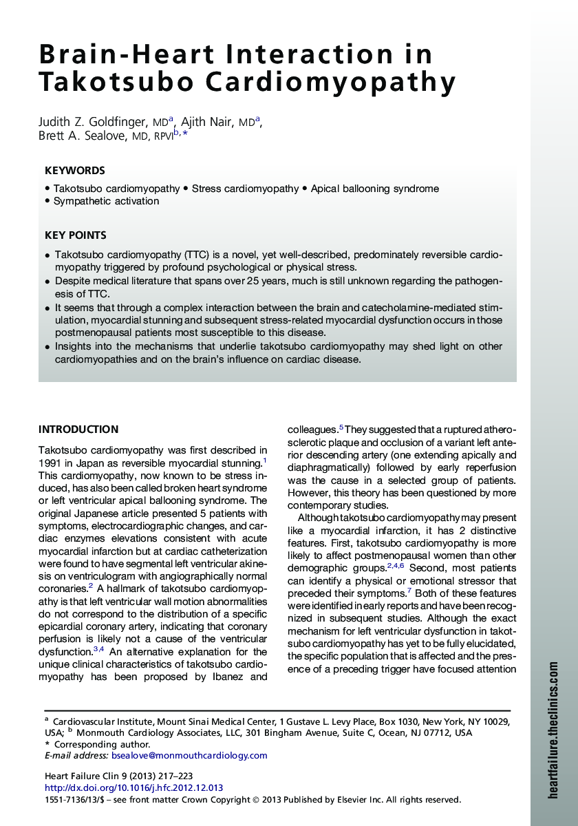 Brain-Heart Interaction in Takotsubo Cardiomyopathy