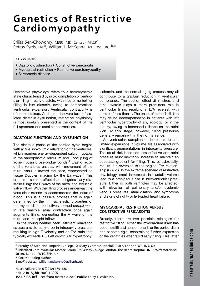 Genetics of Restrictive Cardiomyopathy