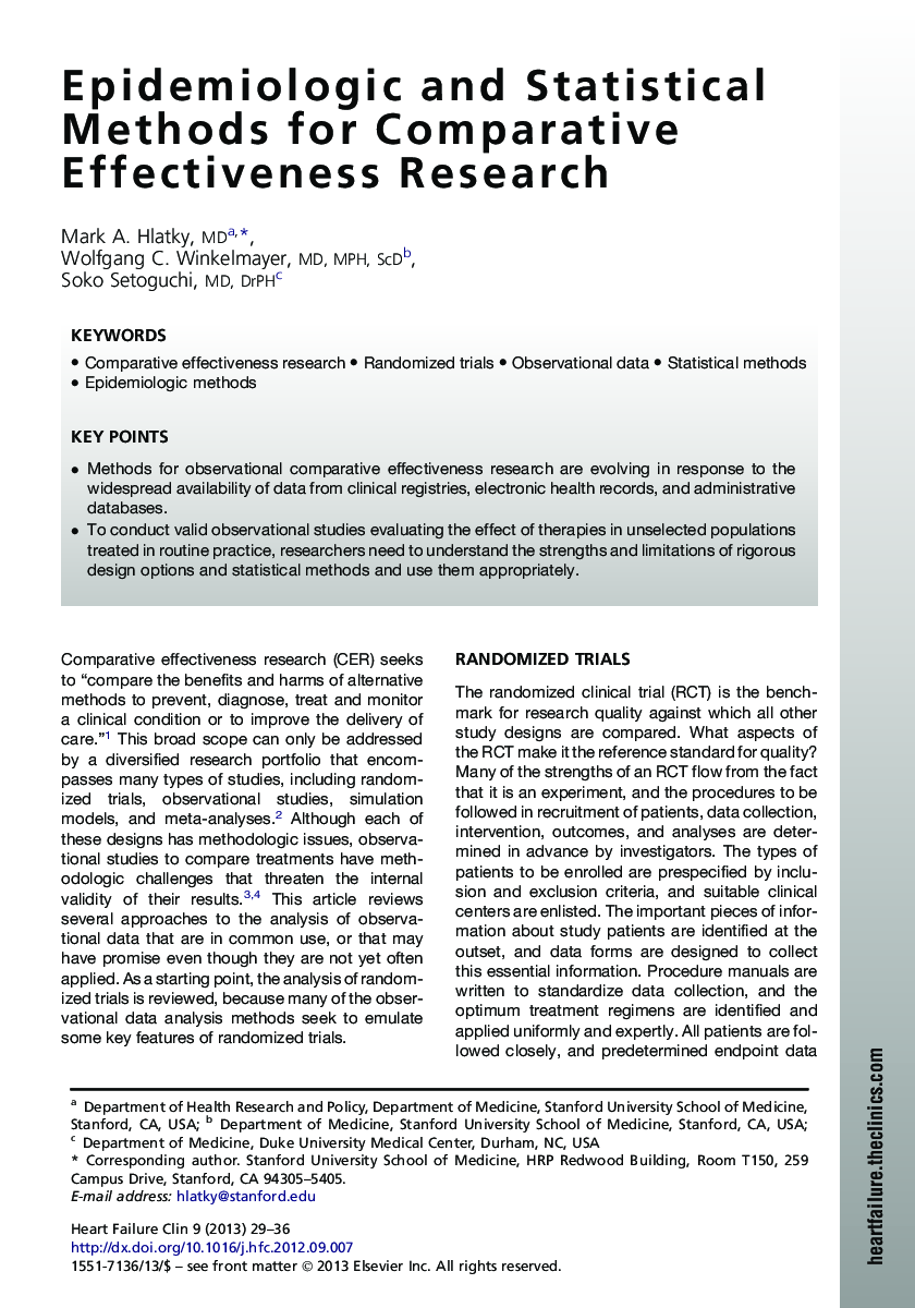 Epidemiologic and Statistical Methods for Comparative Effectiveness Research