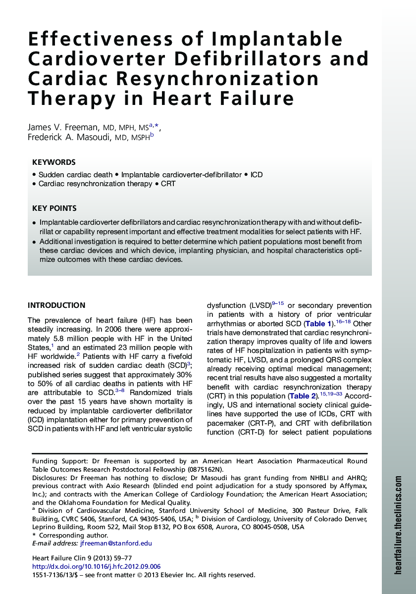 Effectiveness of Implantable Cardioverter Defibrillators and Cardiac Resynchronization Therapy in Heart Failure