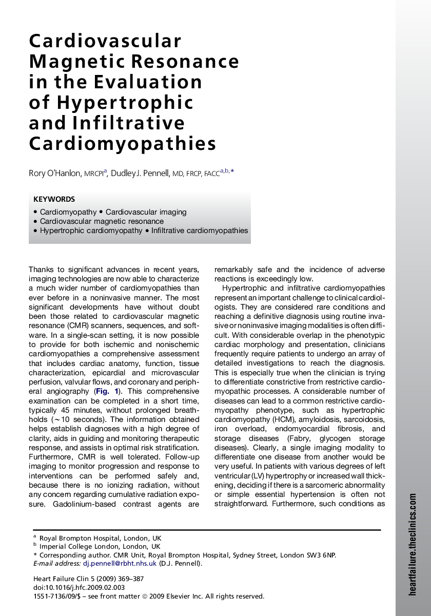 Cardiovascular Magnetic Resonance in the Evaluation of Hypertrophic and Infiltrative Cardiomyopathies