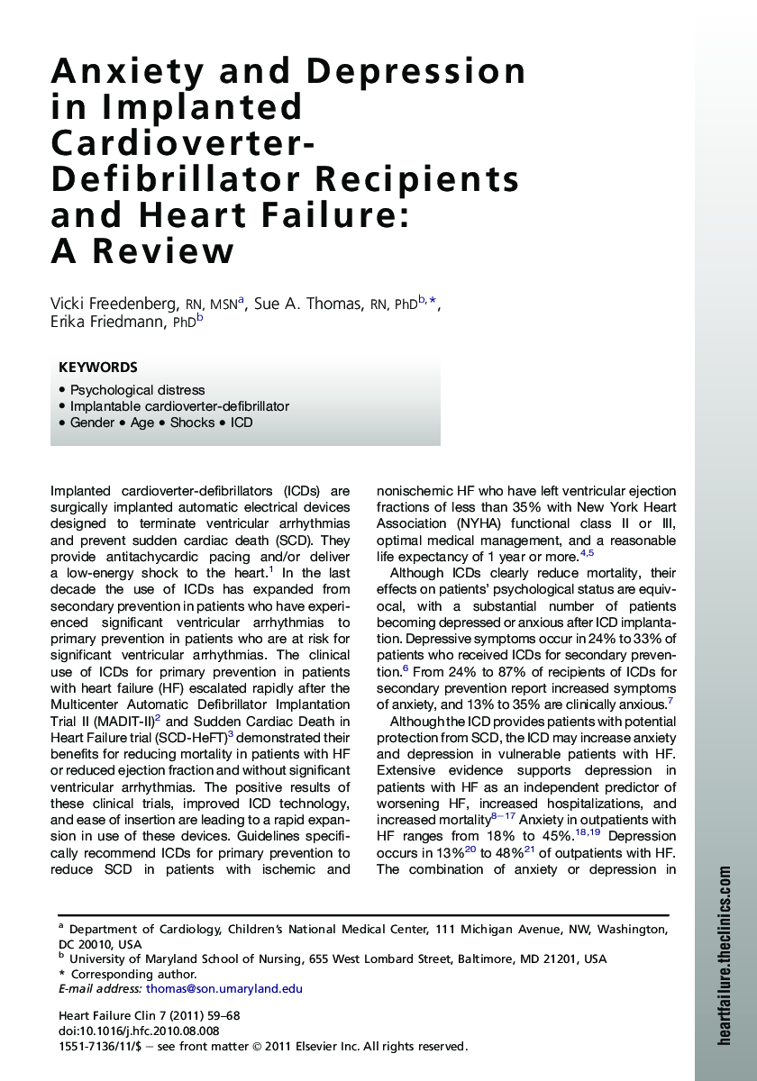 Anxiety and Depression in Implanted Cardioverter-Defibrillator Recipients and Heart Failure: A Review