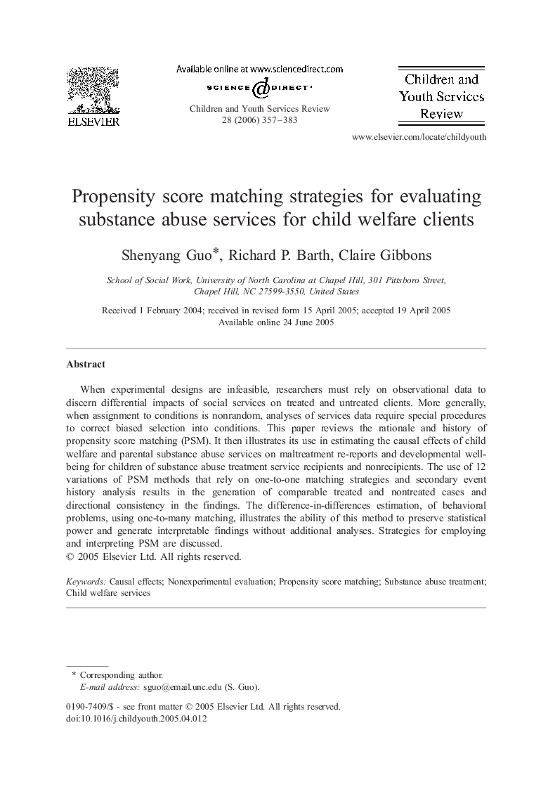 Propensity score matching strategies for evaluating substance abuse services for child welfare clients