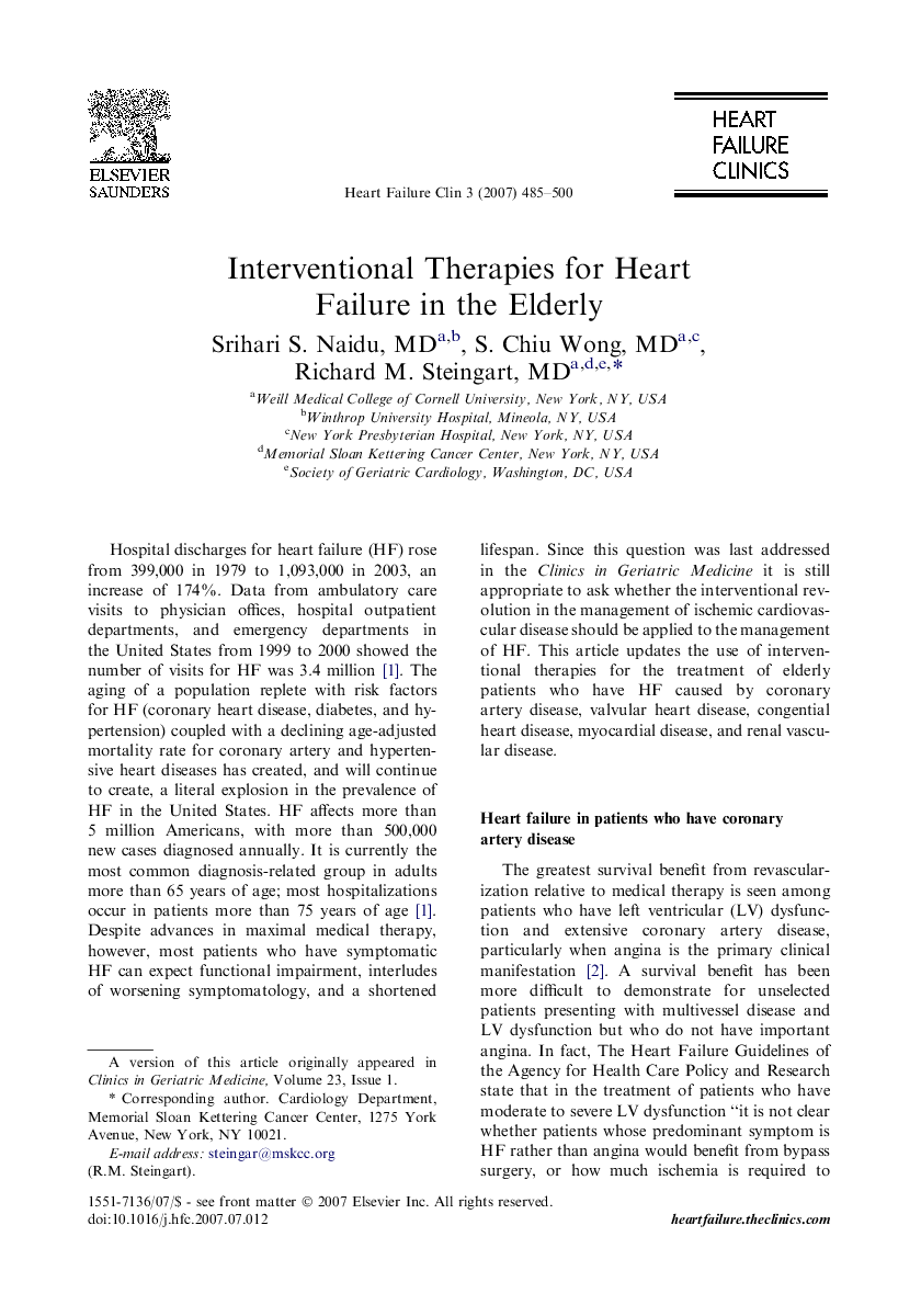 Interventional Therapies for Heart Failure in the Elderly