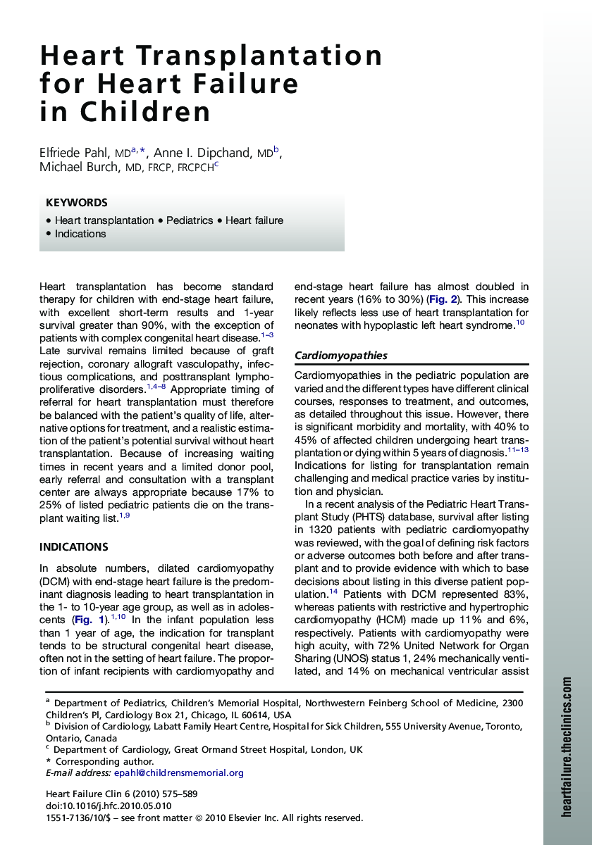 Heart Transplantation for Heart Failure inÂ Children