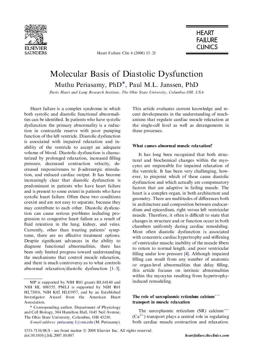 Molecular Basis of Diastolic Dysfunction 