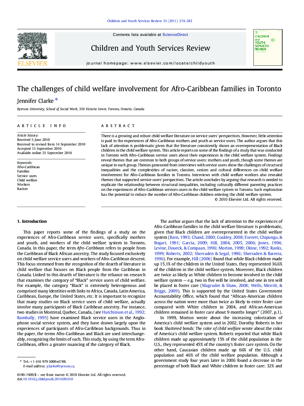 عکس صفحه اول مقاله: The challenges of child welfare involvement for Afro-Caribbean families in Toronto The challenges of child welfare involvement for Afro-Caribbean families in Toronto