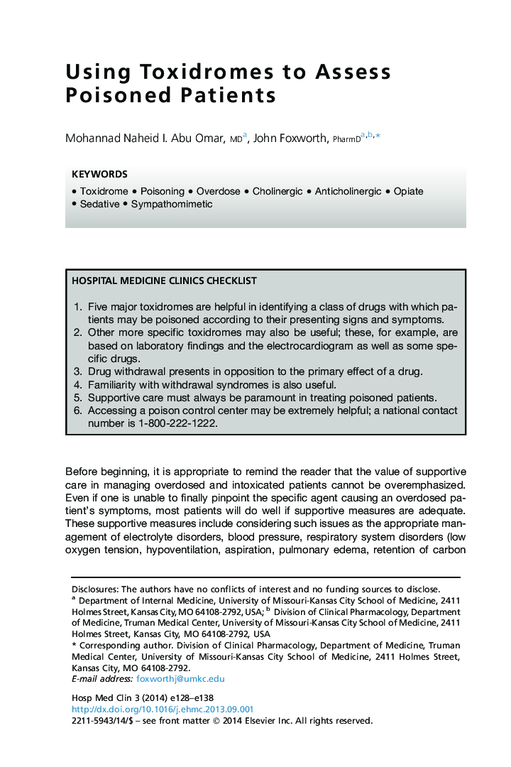 Using Toxidromes to Assess Poisoned Patients