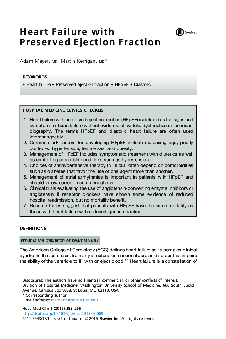 Heart Failure with Preserved Ejection Fraction